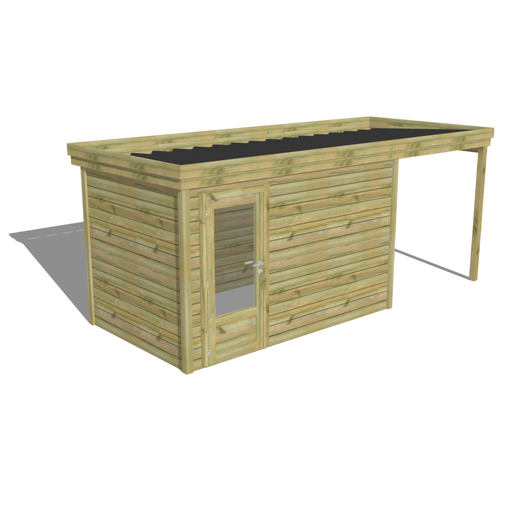 Abri de jardin bois pin traité autoclave 27mm - 5,44x2,14m / 12m2 - bac acier - abri français