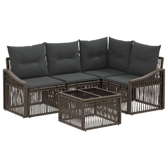 Ensemble de canapé de jardin 5 pc gris polyrotin