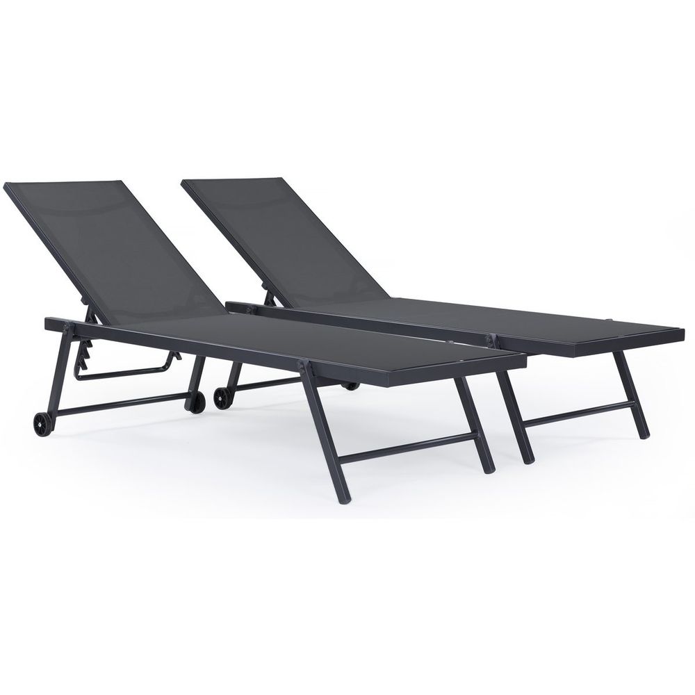 Lot de 2 bains de soleil textilène aluminium 