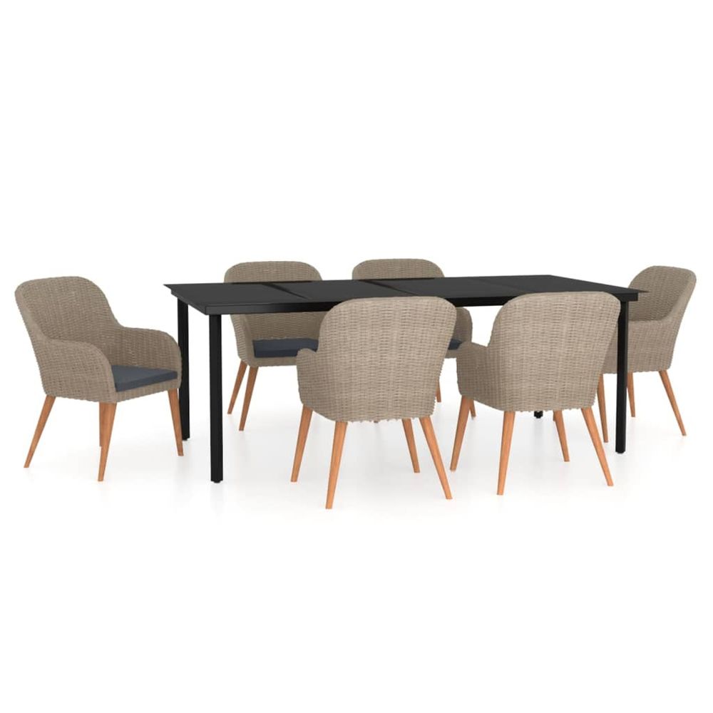 Ensemble à manger de jardin et coussins 7 pcs marron