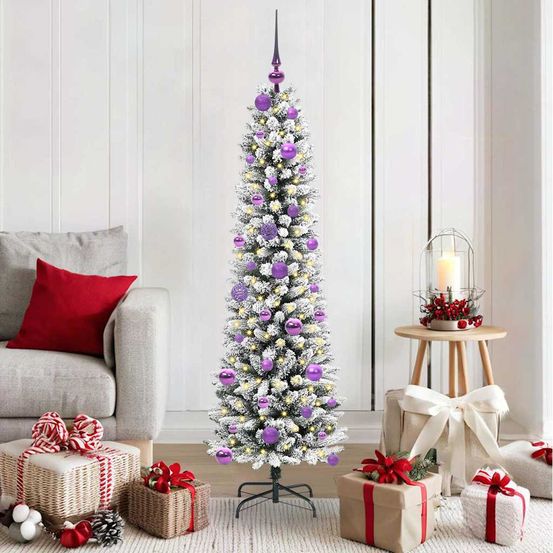 Arbre de noël blanc artificiel 150 cm, look enneigé, pack tout-en-un avec led