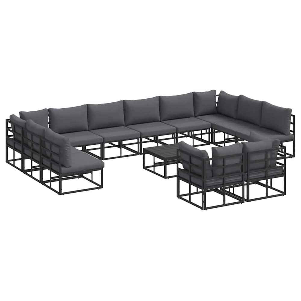 Ensemble de canapé de jardin avec coussin 13 pcs noir aluminium