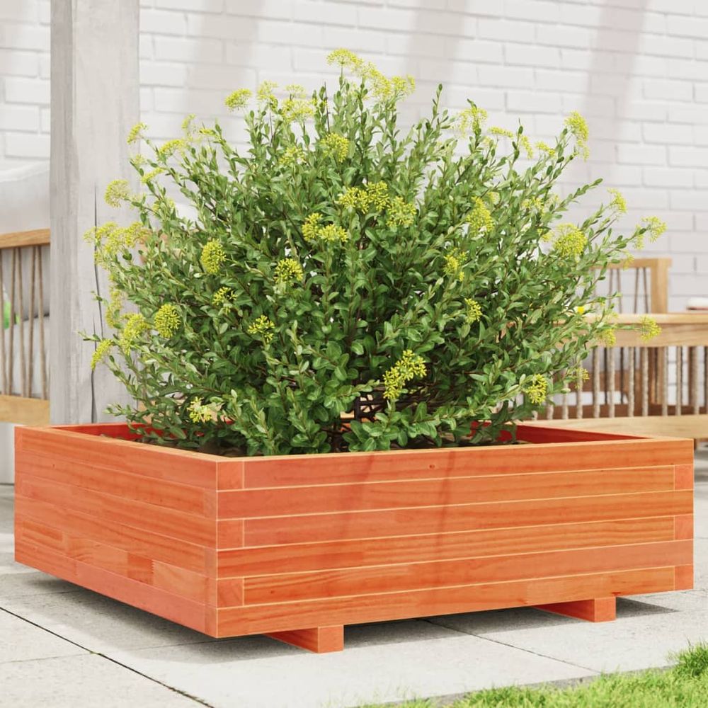 Très grande jardinière carrée en bois cire marron 80x80cm terrasse