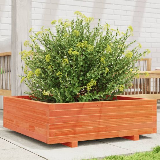 Très grande jardinière carrée en bois cire marron 80x80cm terrasse