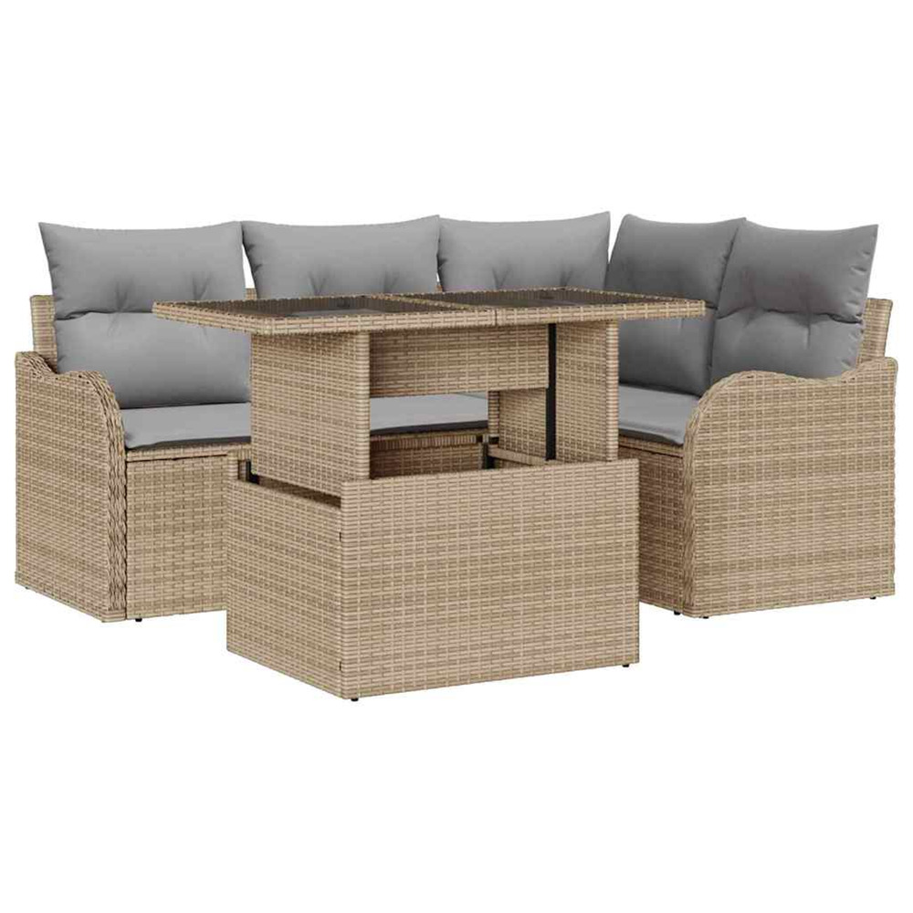Ensemble de canapé de jardin 5 pcs beige poly rattan