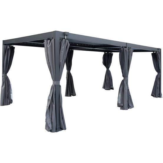Pergola bioclimatique en aluminium avec rideau et moustiquaire