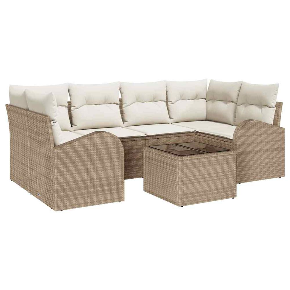 Ensemble de canapé de jardin 7 pc beige polyrotin