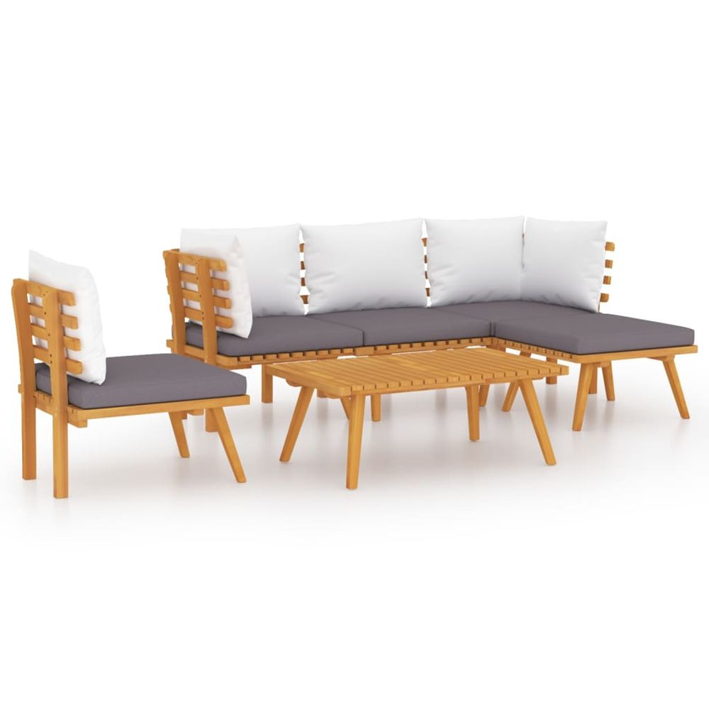 Salon de jardin 6 pcs avec coussins bois d'acacia solide