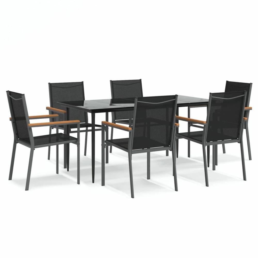 Ensemble à manger de jardin 7 pcs noir textilène et acier