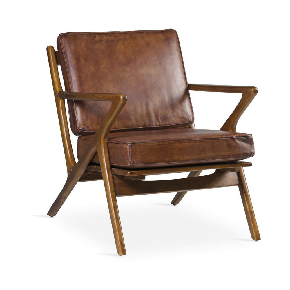 Fauteuil cuir bois marron - izenia décoration d'autrefois