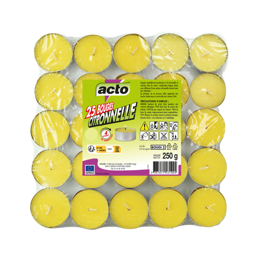 Lot de 25 bougies citronnelle compactes: protection 4 heures contre les moustiqu