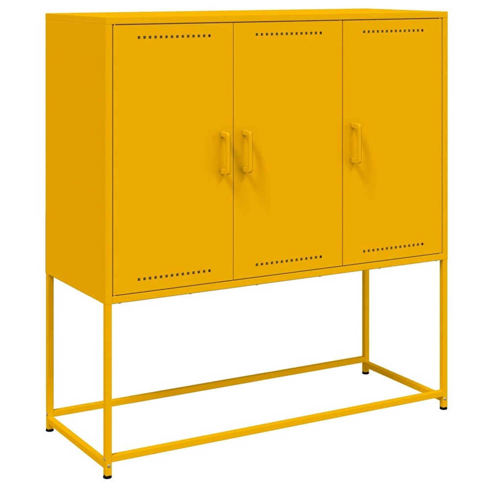 Buffet bahut commode armoire meuble de rangement organisateur cuisine salle de séjour salon haut jaune moutarde 100,5 x 39 x
