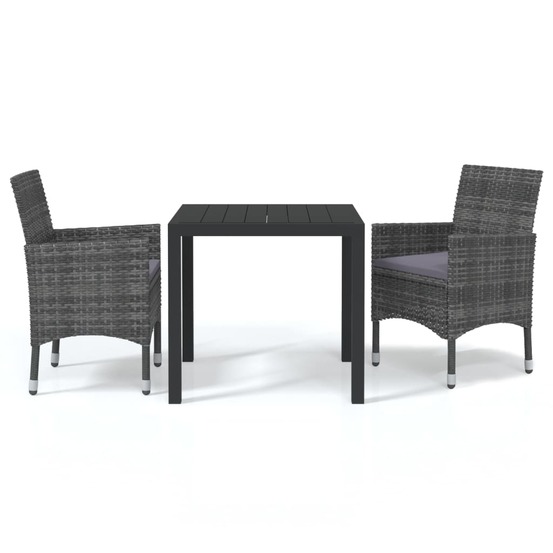 Ensemble à manger de jardin coussins 3pcs résine tressée gris