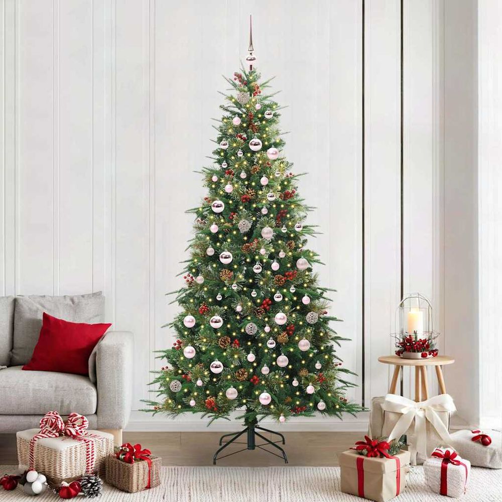 Grand sapin artificiel 210 cm avec 120 décorations de noël et guirlande 300 led intégrée