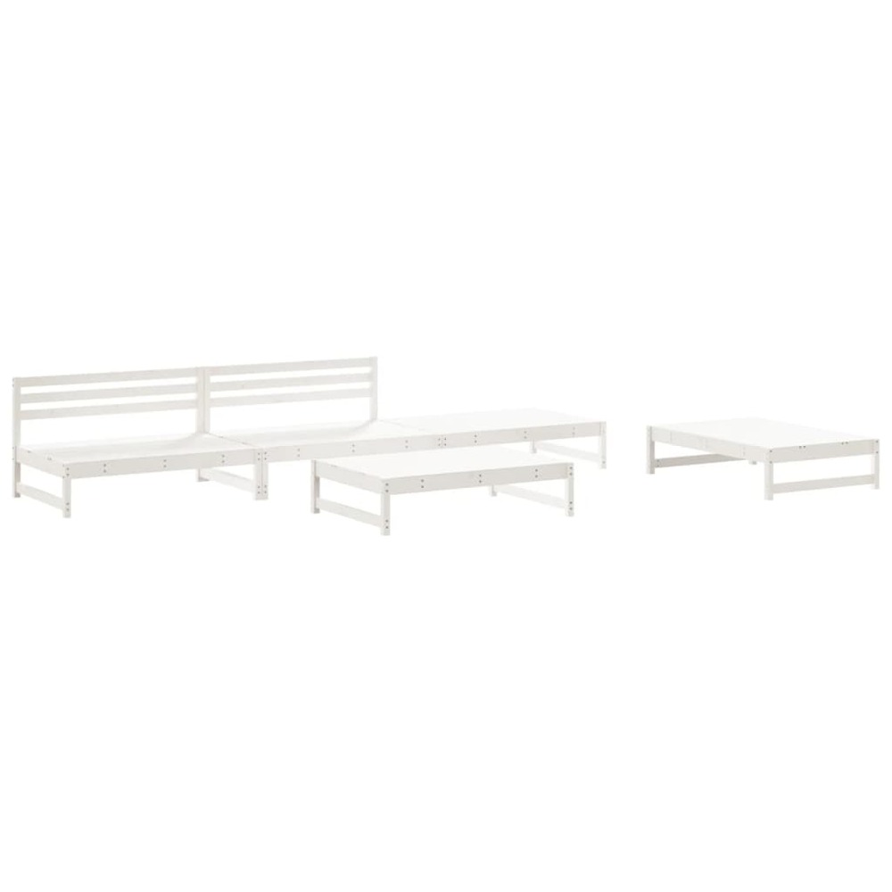 Salon de jardin 5 pcs blanc bois massif de pin