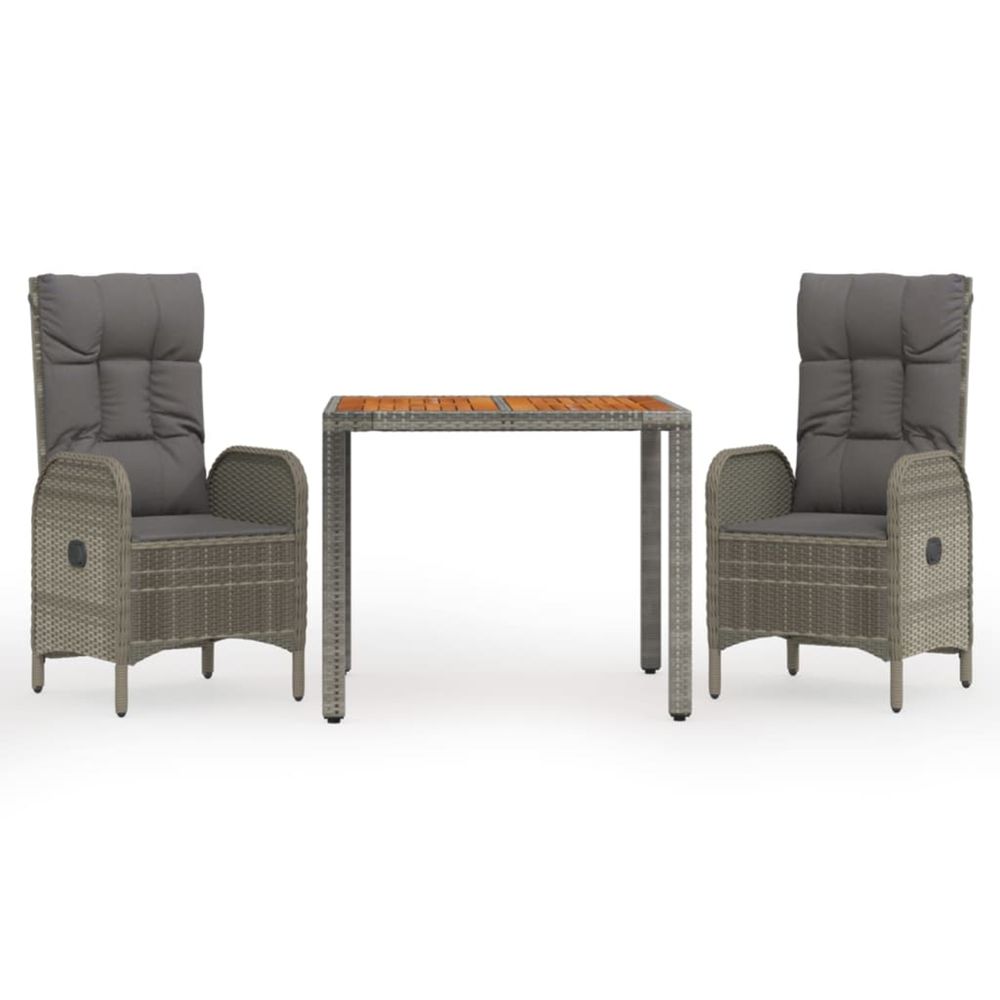 Ensemble à manger de jardin 3 pcs coussins gris résine tressée