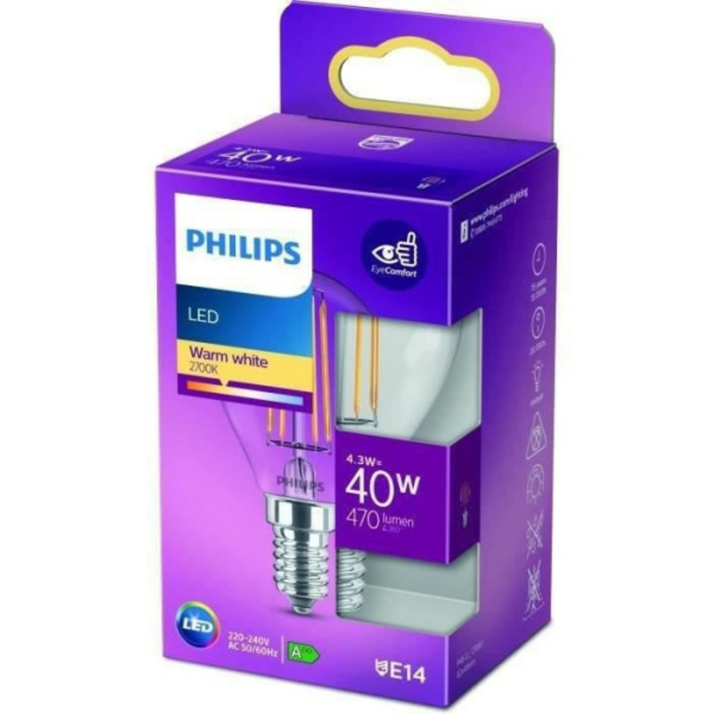 Philips led classic 40w sphérique e14 blanc chaud non dimmable