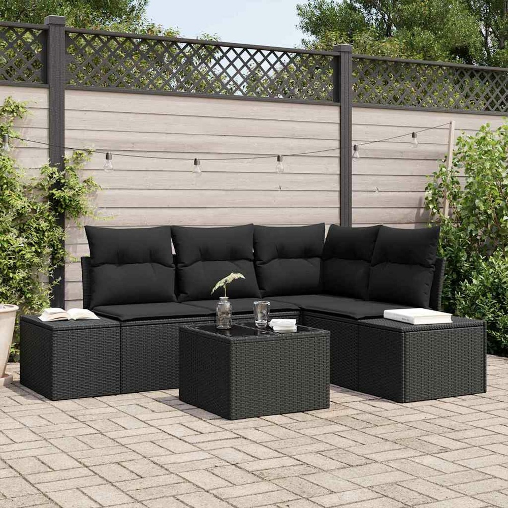 Ensemble de canapé de jardin 5 pcs noir polyrotin