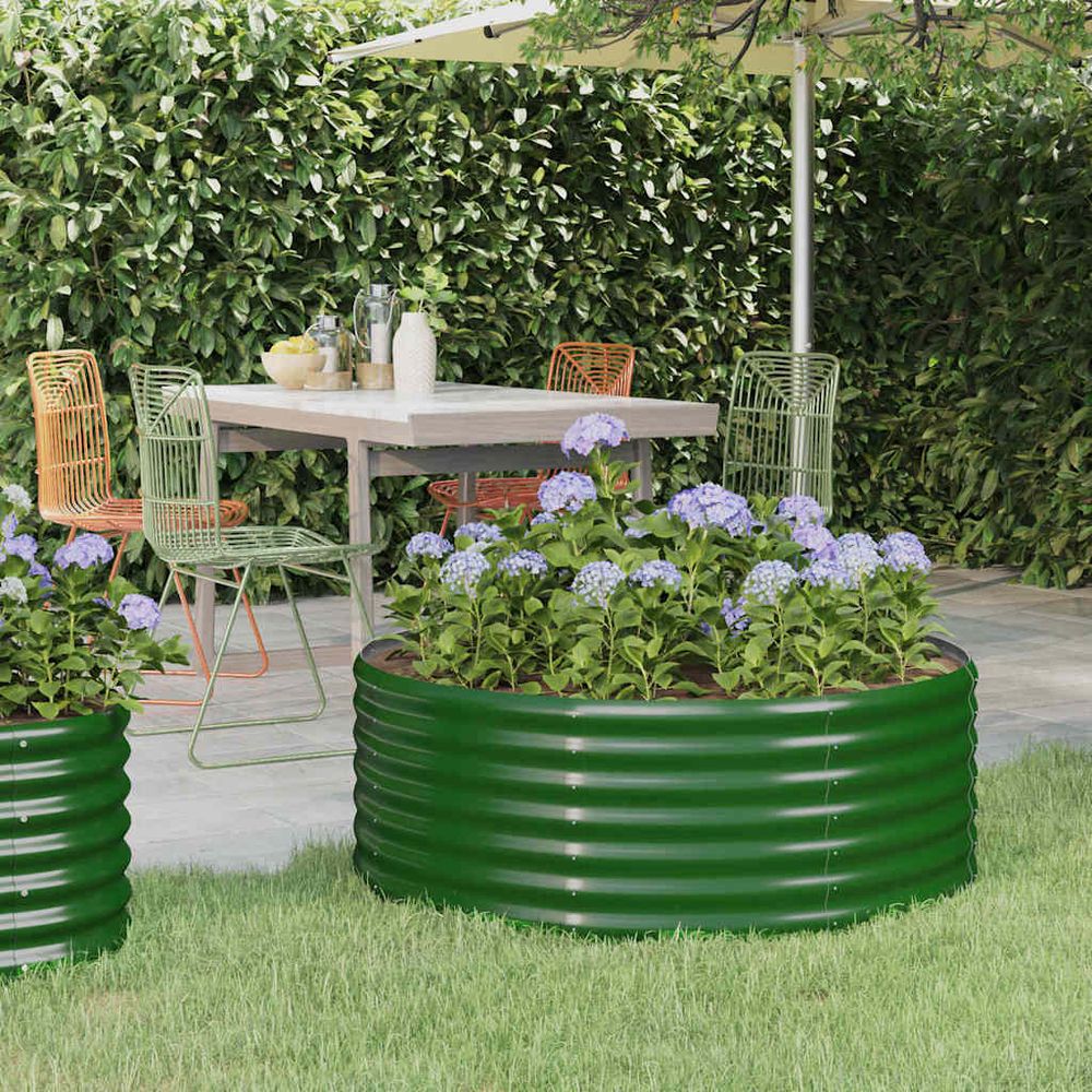 Bac potager surélevé rond acier galvanisé pour balcon terrasse vert 100x36 cm