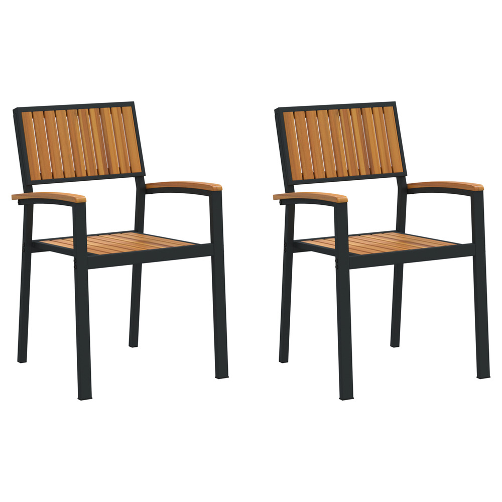 Chaises d'extérieur 2 pcs en bois massif d'acacia et métal empilables noires