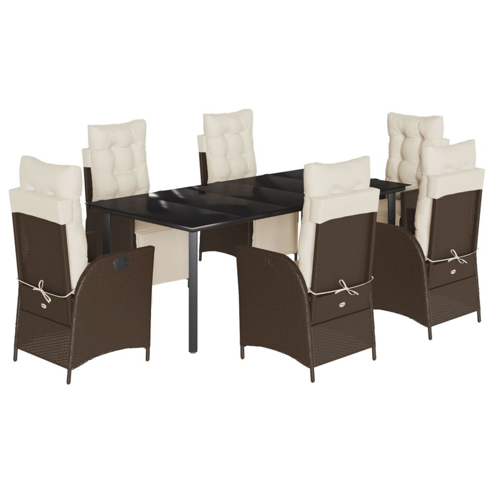 Ensemble à manger de jardin et coussins 7 pcs marron rotin