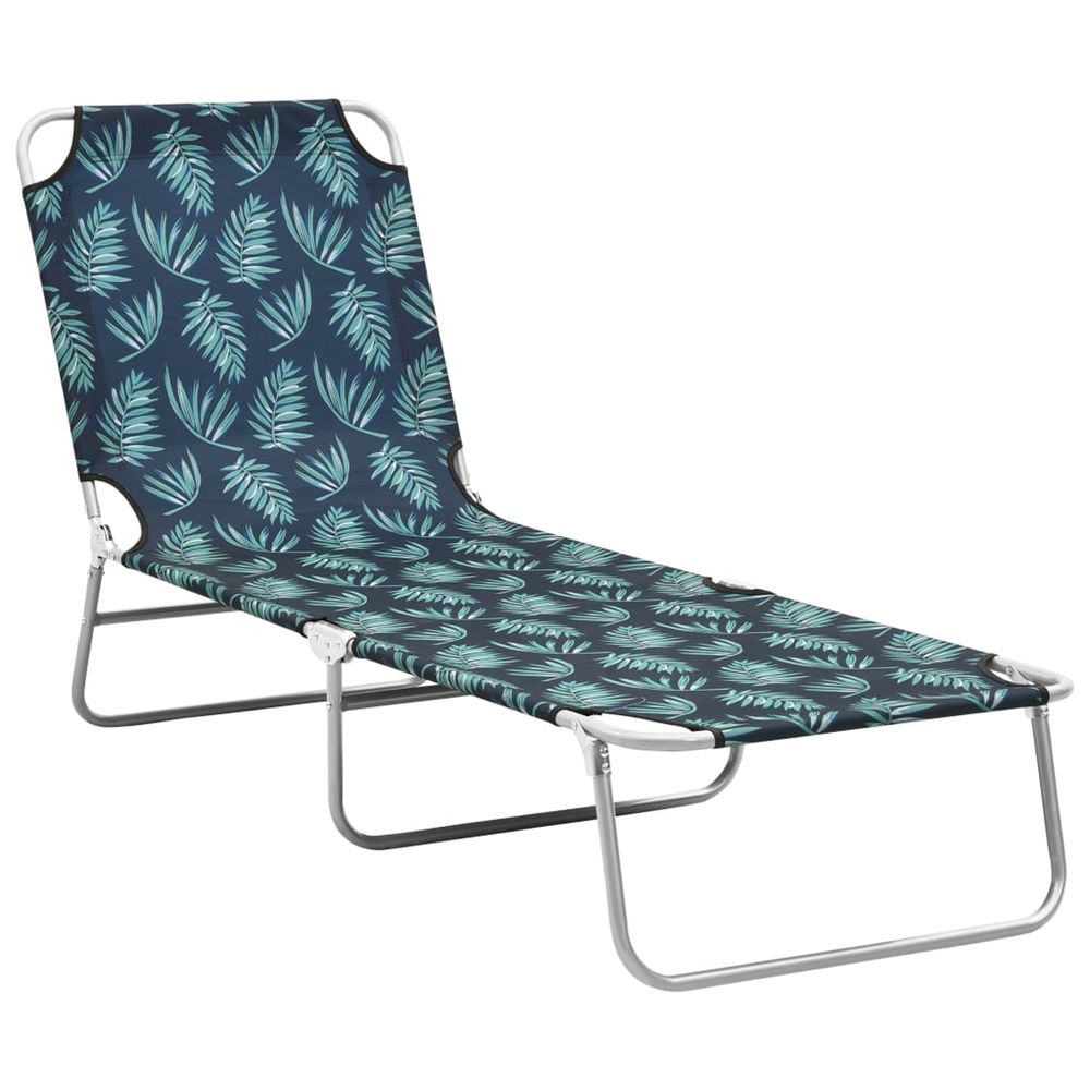 Chaise longue pliable acier et tissu motif de feuilles bain de soleil