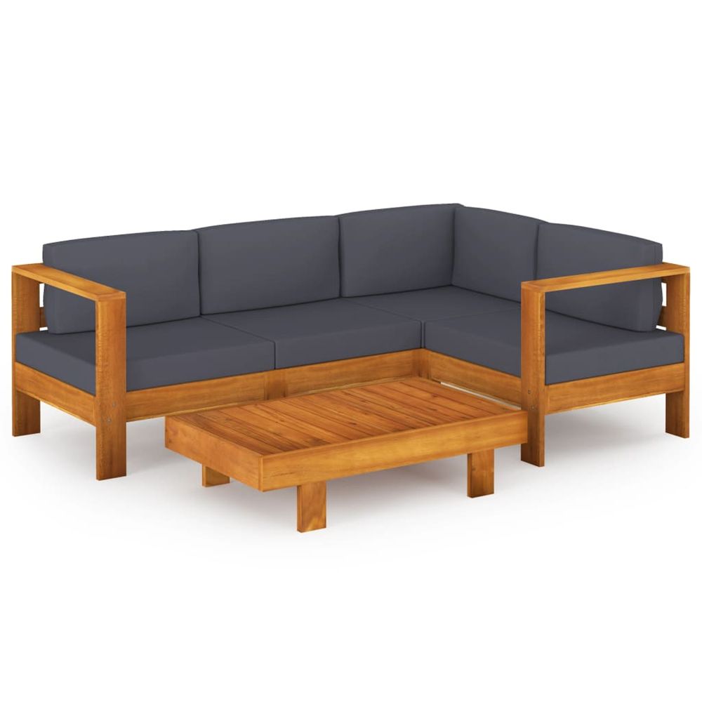 Salon de jardin 5 pcs avec coussins gris foncé bois d'acacia