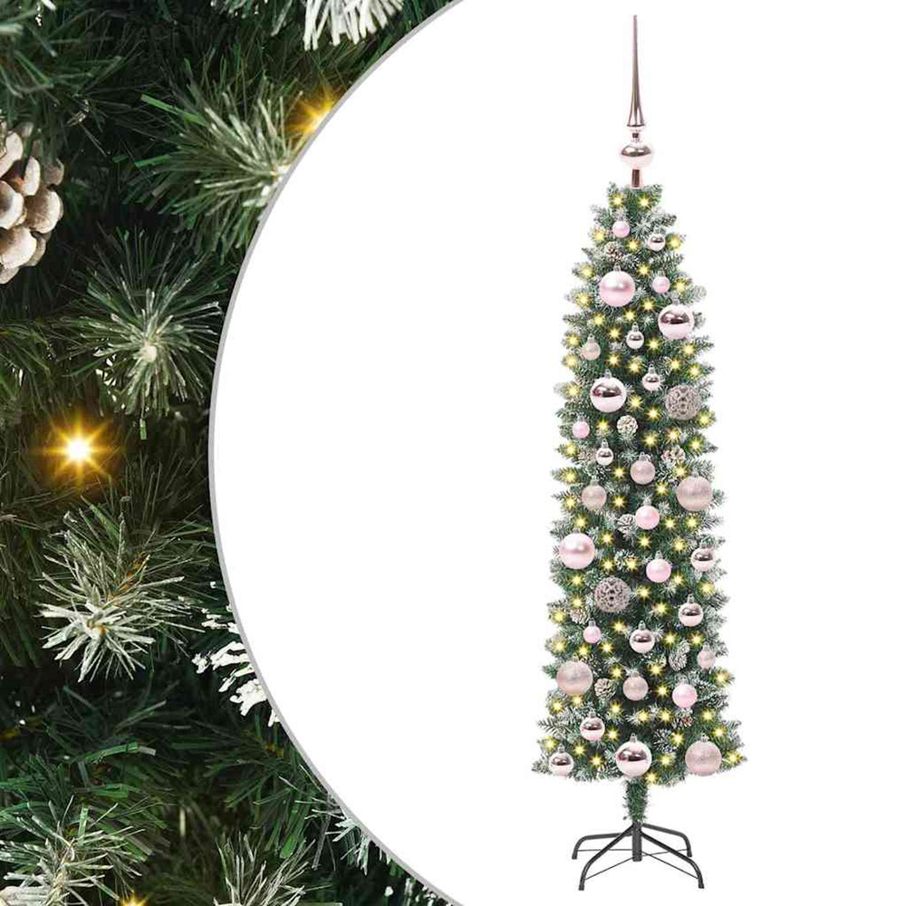 Arbre de noël artificiel slim avec 150 led vert et blanc 120 cm