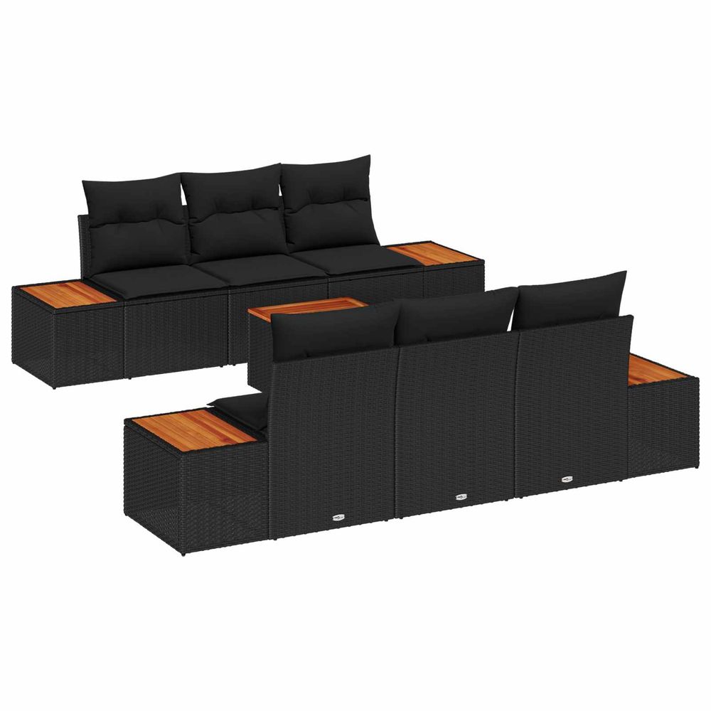 Ensemble de canapé de jardin 7 pc noir poly rotin