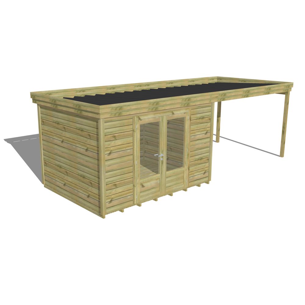 Abri de jardin bois pin traité autoclave 27mm - 6,94x2,64m / 18m2 - bac acier - plancher bois