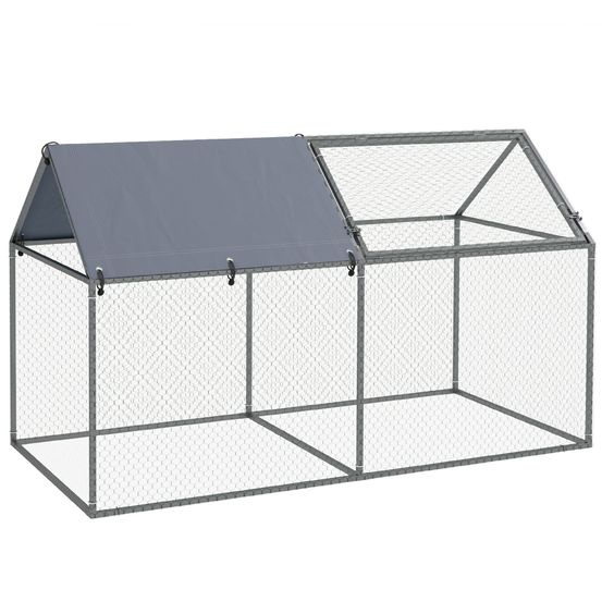 Enclos poules acier extérieur grand espace avec toit oxford 198x100x120cm