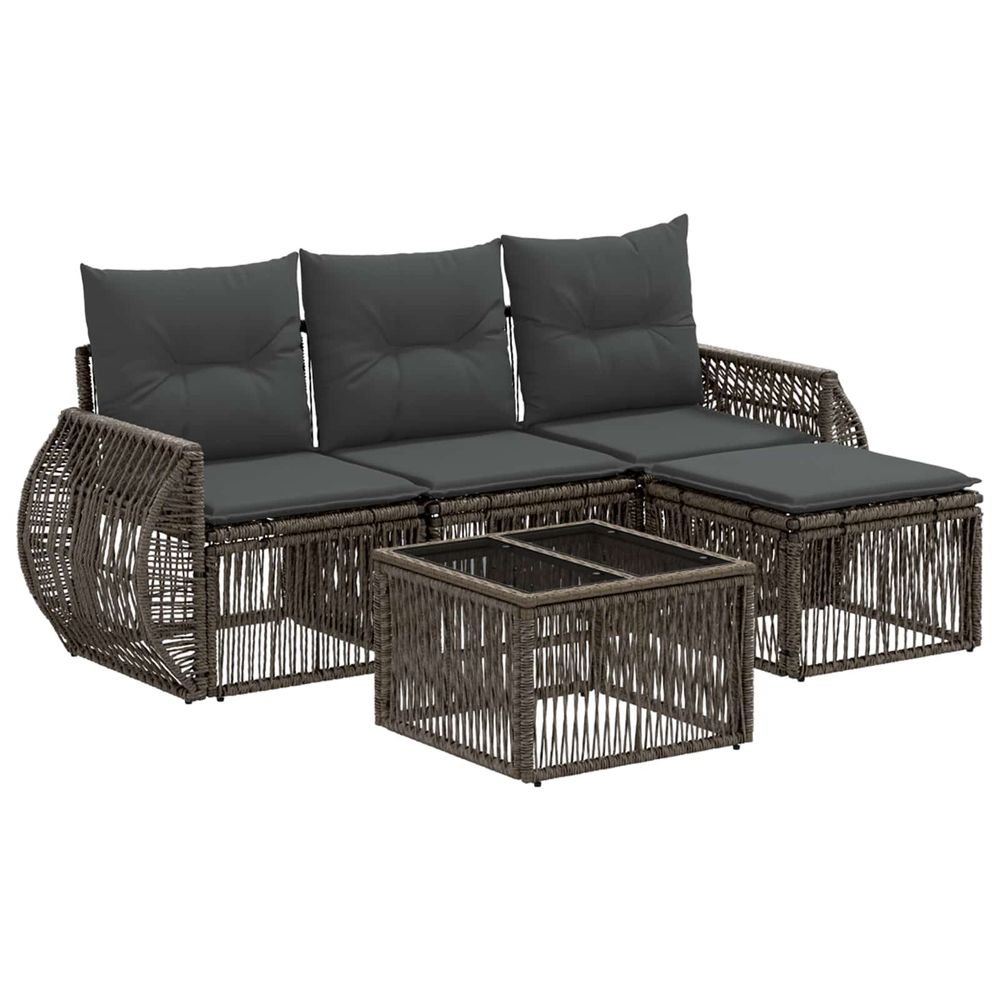 Ensemble de canapé de jardin 5 pc gris et gris foncé polyrotin