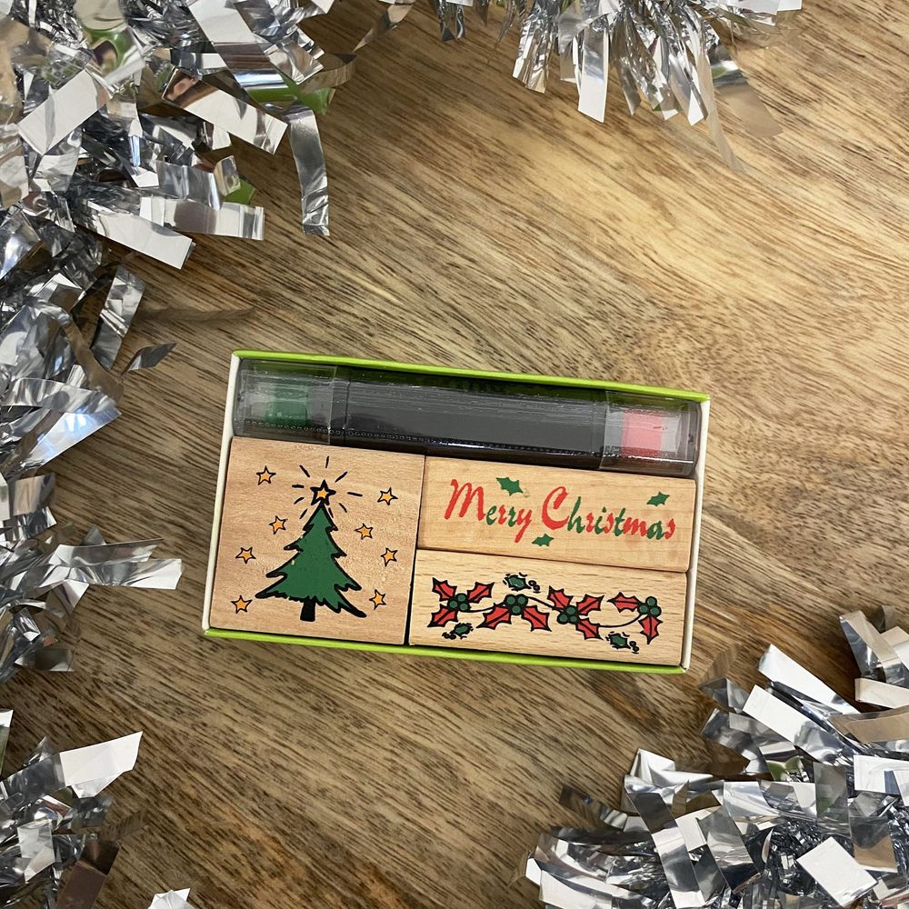Kit de tampons motif noël en bois - 3 pièces