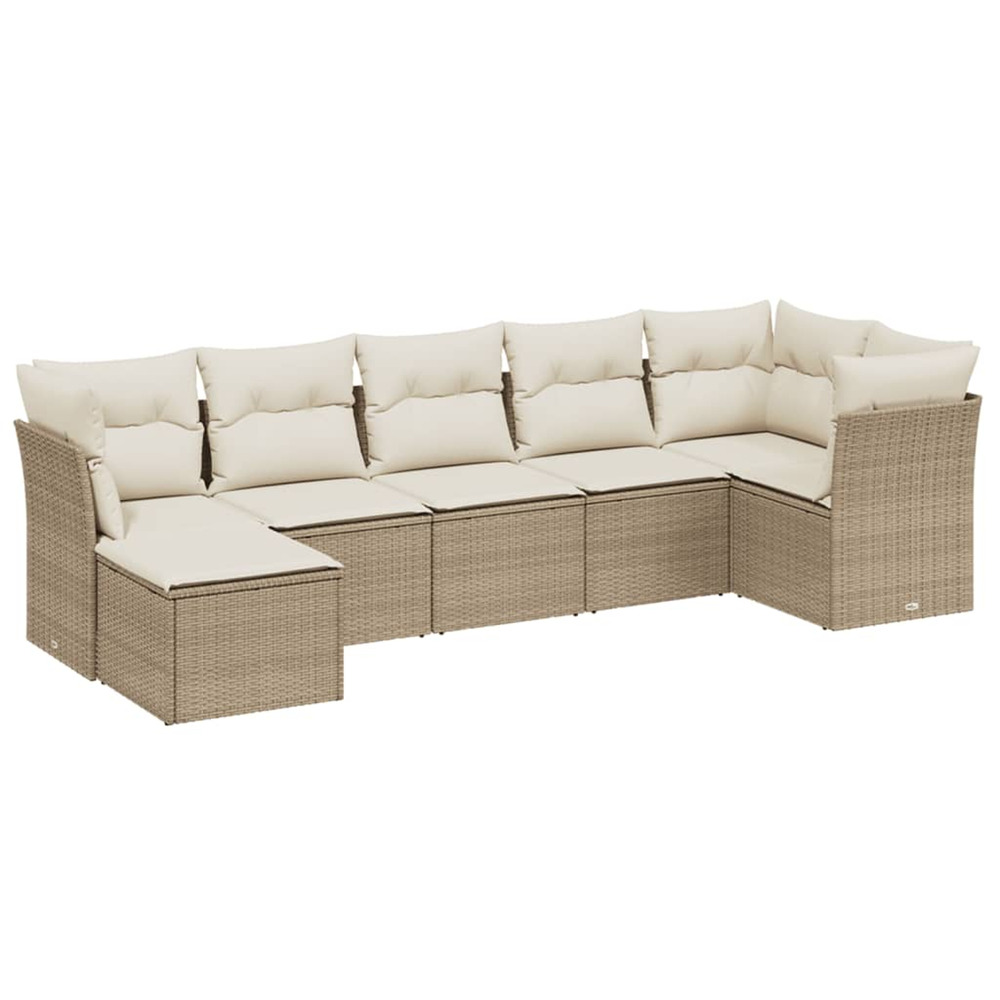 Salon de jardin avec coussins 7 pcs beige résine tressée