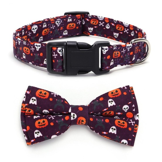 Collier pour chien d'halloween avec motifs de citrouille, fantôme et chauve - souris taille m : 2,0*50cm violet