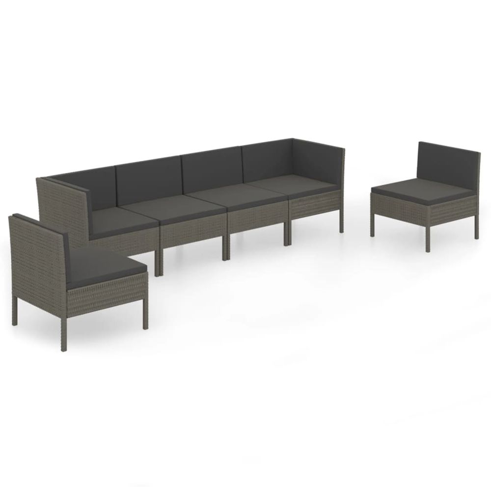 Salon de jardin 6 pcs avec coussins résine tressée gris