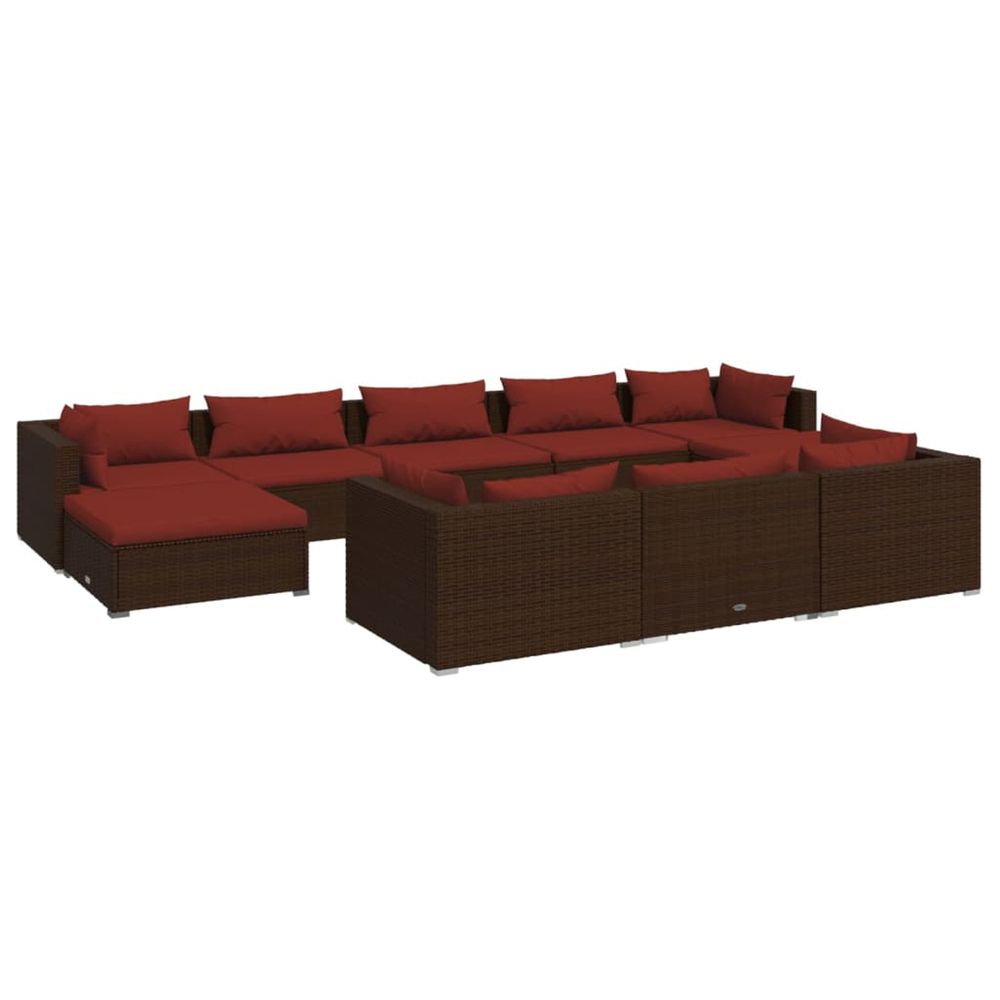 Salon de jardin 10 pcs avec coussins marron résine tressée