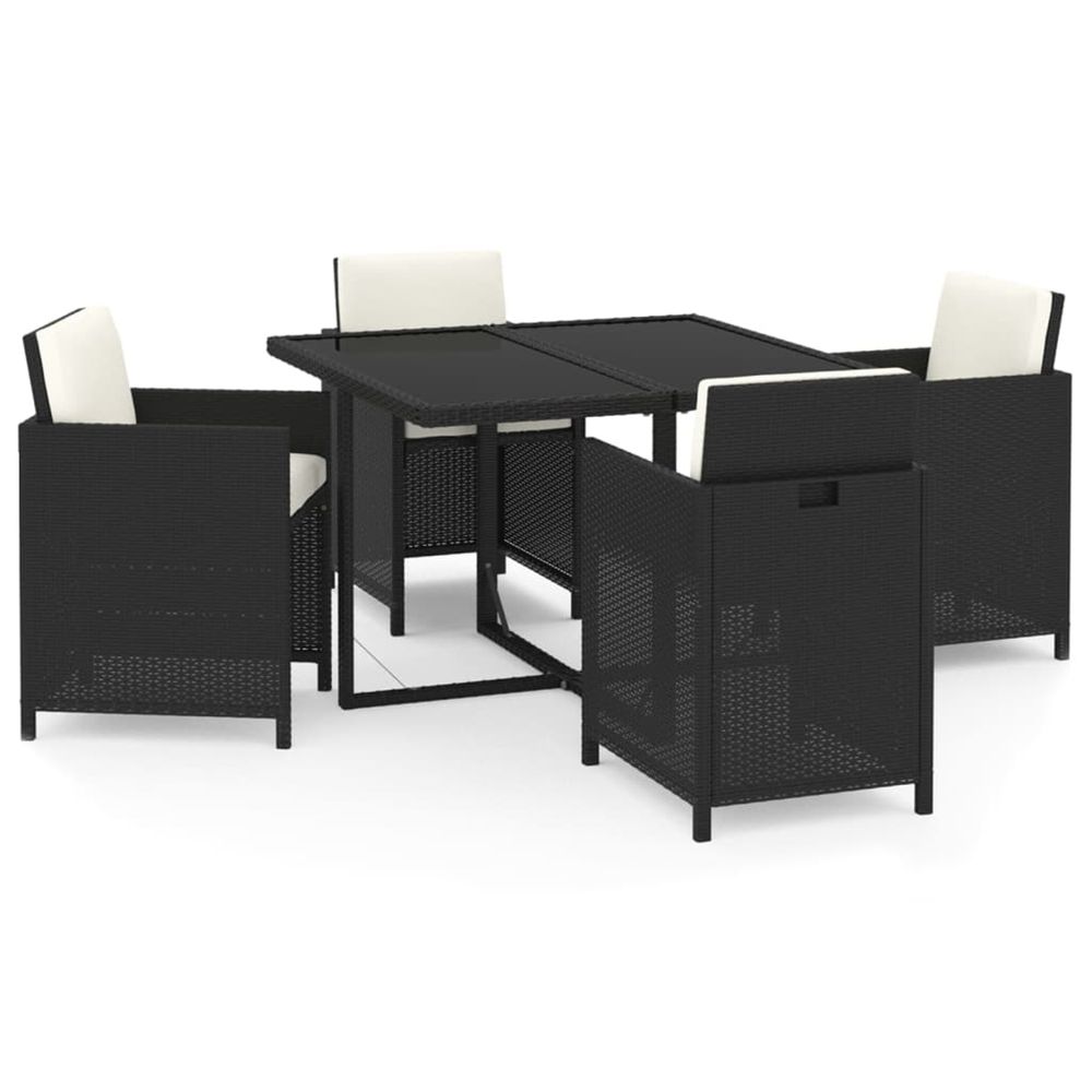 Ensemble à dîner de jardin avec coussins 5 pcs poly rotin noir