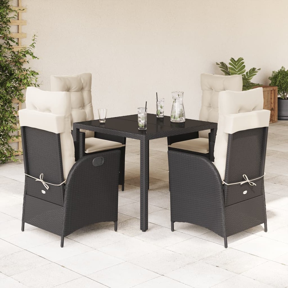 Ensemble à manger de jardin coussins 5pcs noir résine tressée