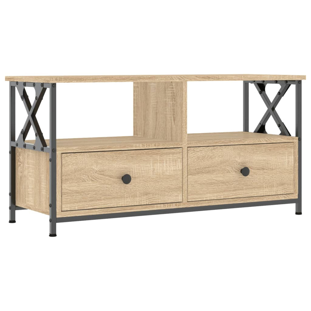 Meuble tv chêne sonoma 90x33x45 cm bois d'ingénierie et fer