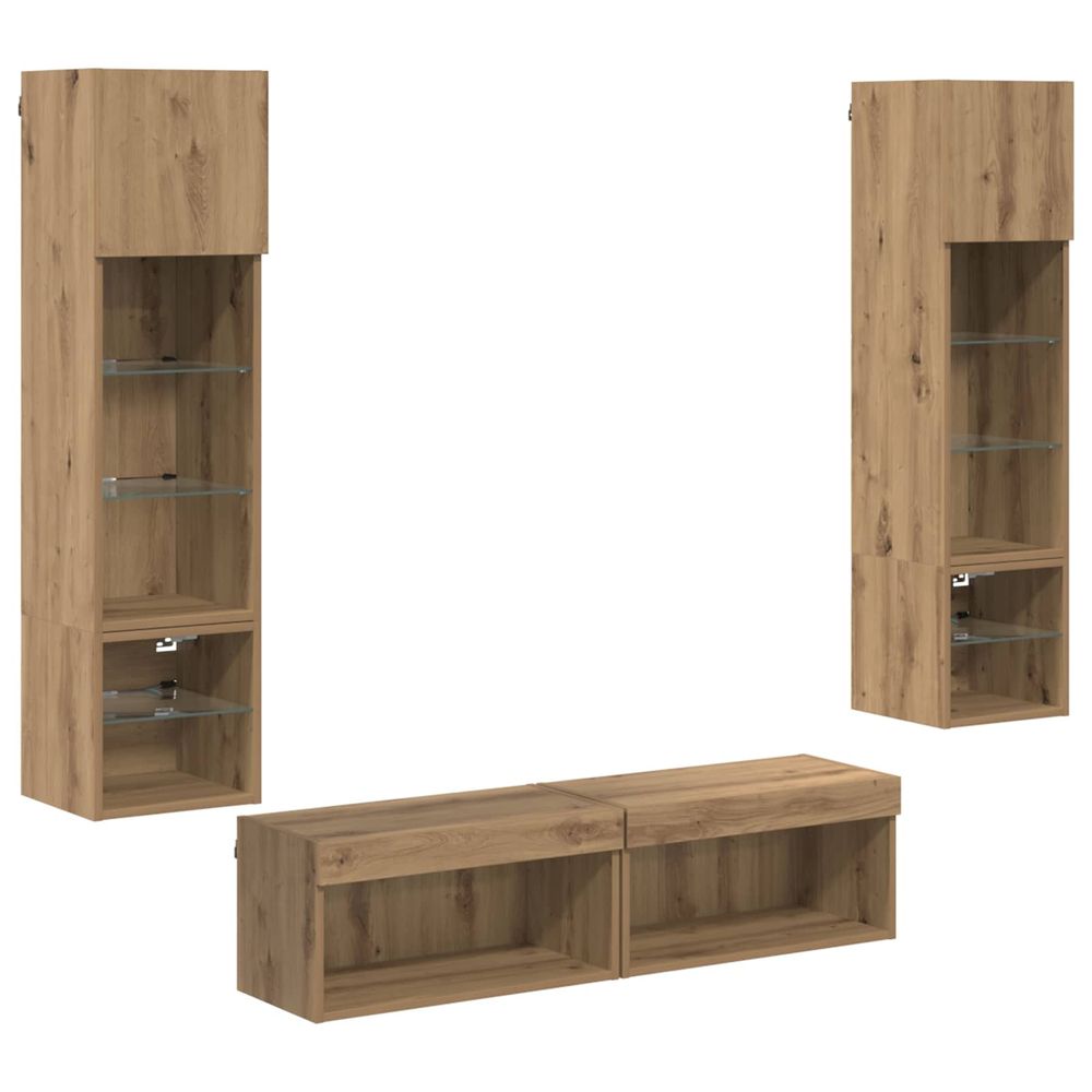 Unité murale de tv 6 pc chêne artisanal bois d'ingénierie