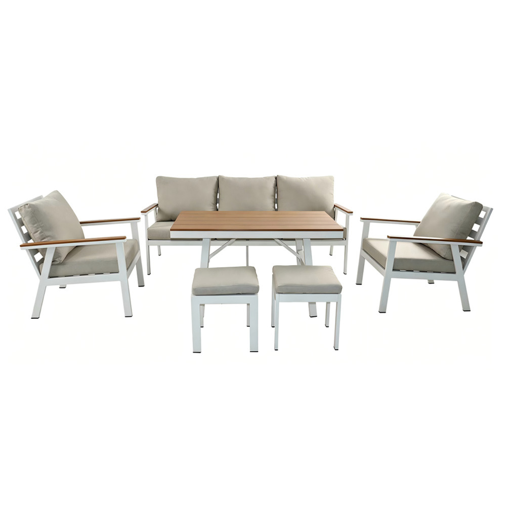 Ensemble de jardin 7 places avec table effet bois apia
