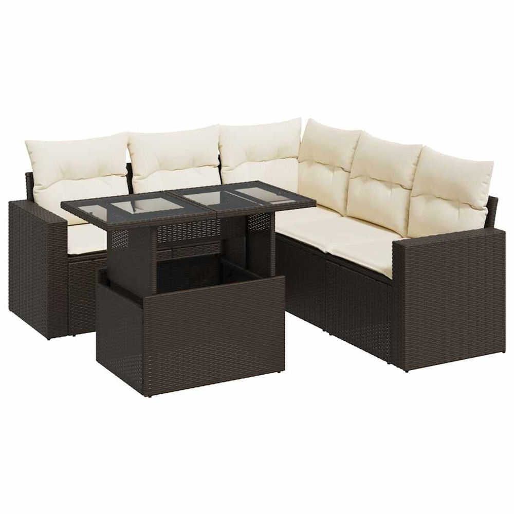 Salon de jardin avec coussins 6 pcs marron résine tressée