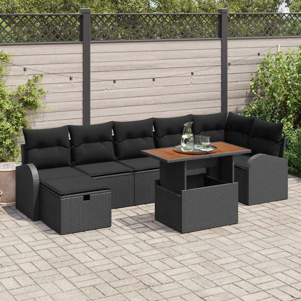 Ensemble de canapé de jardin 8 pcs noir polyrotin