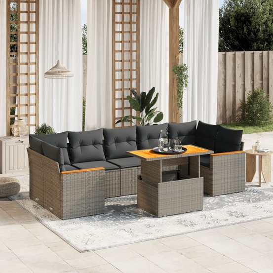 Salon de jardin 8 pcs avec coussins gris résine tressée
