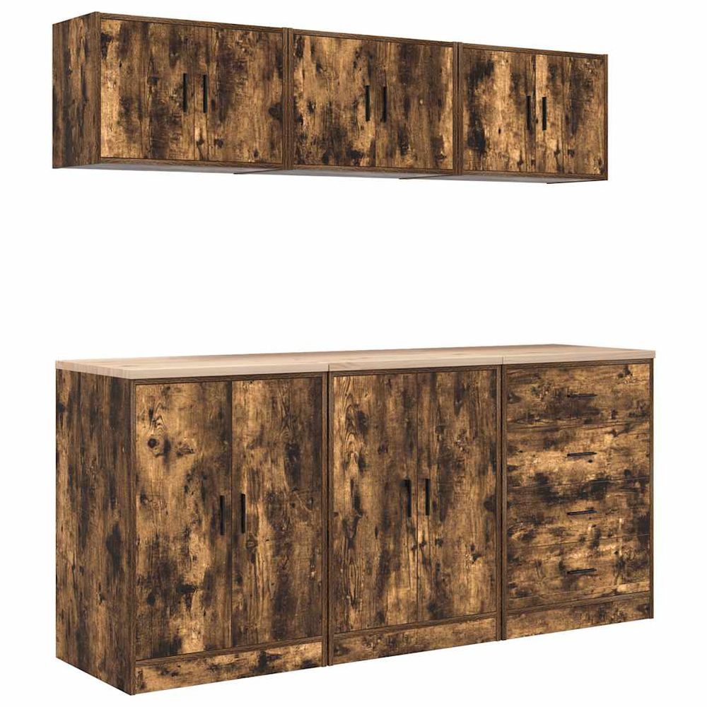 Armoires de garage 6 pcs chêne fumé bois d'ingénierie