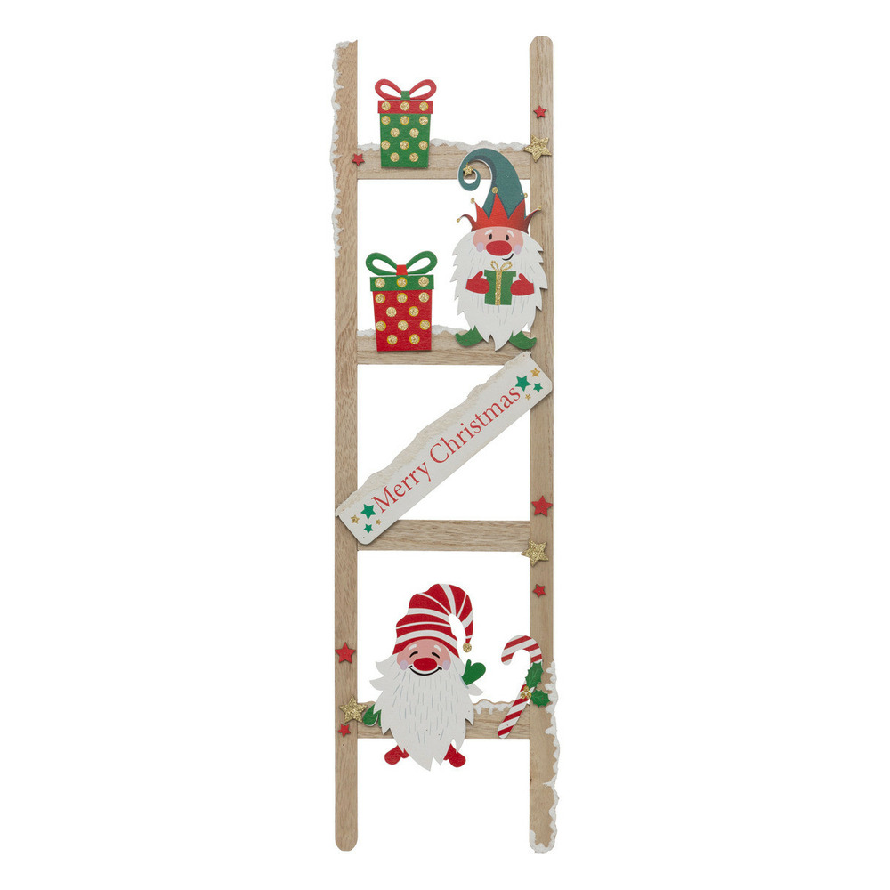 Pancarte échelle merry christmas en bois avec lutins et cadeaux h 65 cm