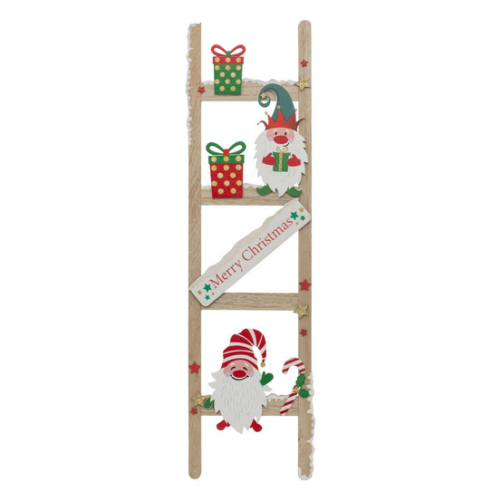 Pancarte échelle merry christmas en bois avec lutins et cadeaux h 65 cm