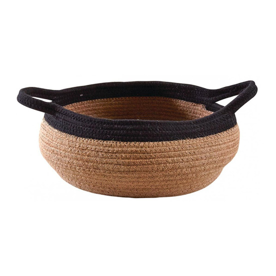 Corbeille ronde en jute naturelle et noire 2 anses