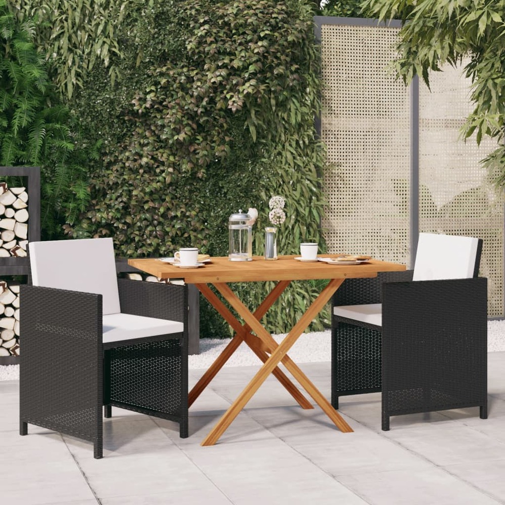 Ensemble à manger de jardin avec coussins 3 pcs noir